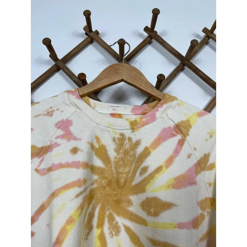 MOTHER The Loafer Crop Fray Sweatshirt In Coral Haze & Lemon - Picture 4 of 10